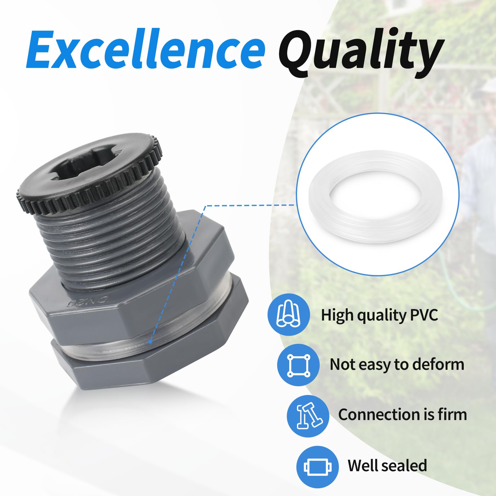 Kit de montaje de mamparo de barril de lluvia, conector de tanque de agua con enchufe y herramienta de sierra perforadora, kit de conector de espiga de PVC de 3/4 pulgadas para barriles de lluvia,