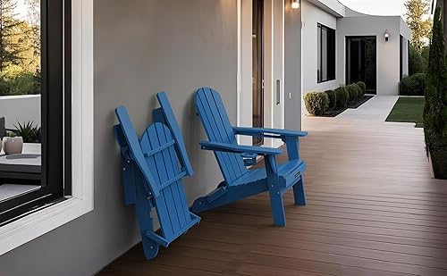 Miniatura 8 de Silla Adirondack plegable, sillas Adirondack de plástico texturizado de madera con soporte para 2 tazas, silla para hoguera de polietileno de alta