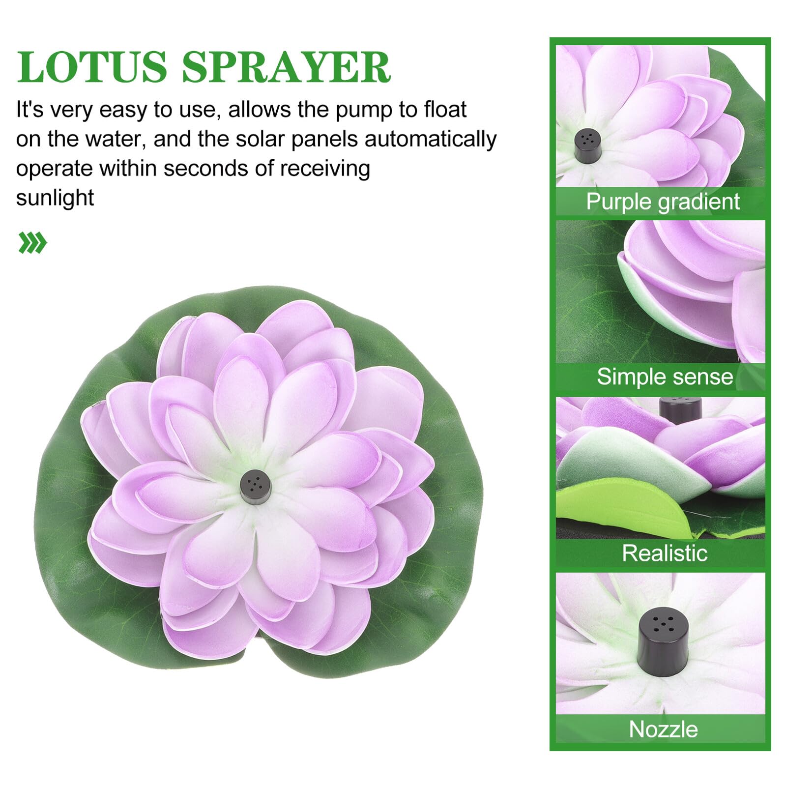 Fontana Solare a Loto Galleggiante 7v Abs Porpora per Laghetto | Funzionamento Automatico, Facile da Pulire, 1, 2w e 180l/h, Testa da 100cm, per Giardino