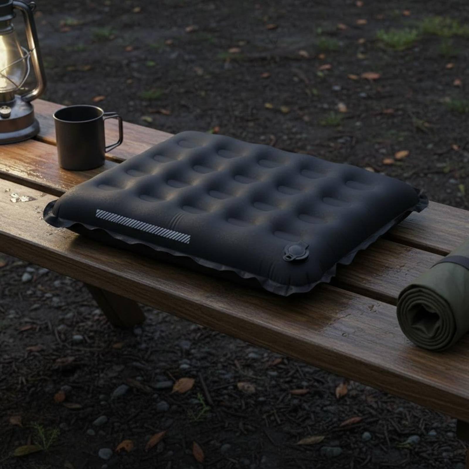 Cuscino for sedile da esterno Tappetino da campeggio gonfiabile Tappetino portatile Design ergonomico di supporto con TPU in nylon denso e riflettente(Dark Gray)