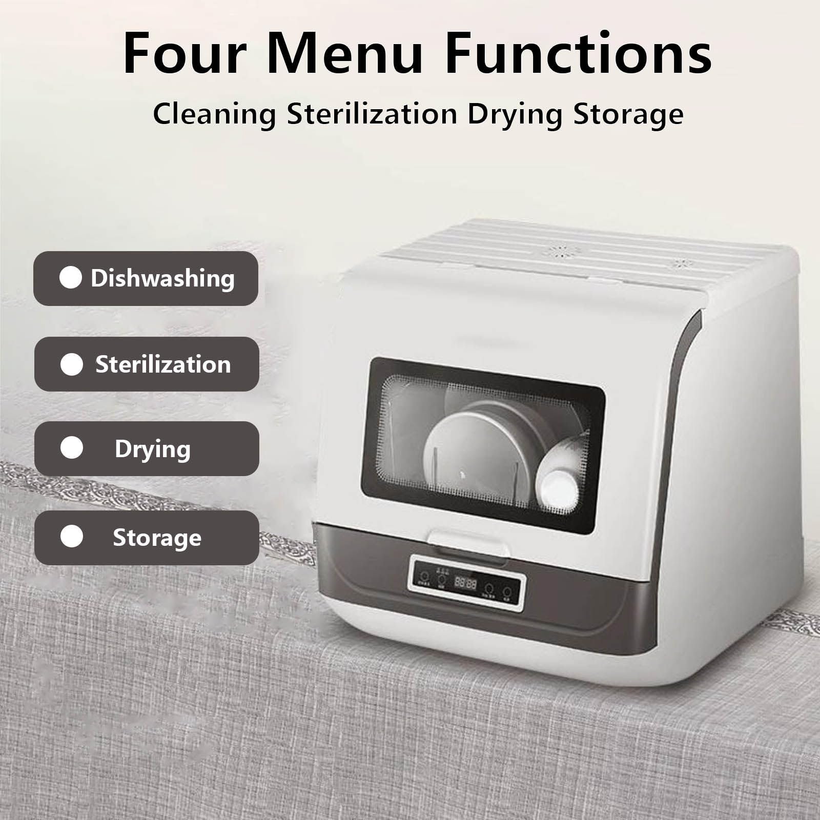 Lave-Vaisselle de Bureau sans Installation, Lave-Vaisselle de comptoir 800 W, Affichage de 3 programmes de Lavage, Lave-Vaisselle Automatique, Machine de Nettoyage de la Vaisselle,Gray