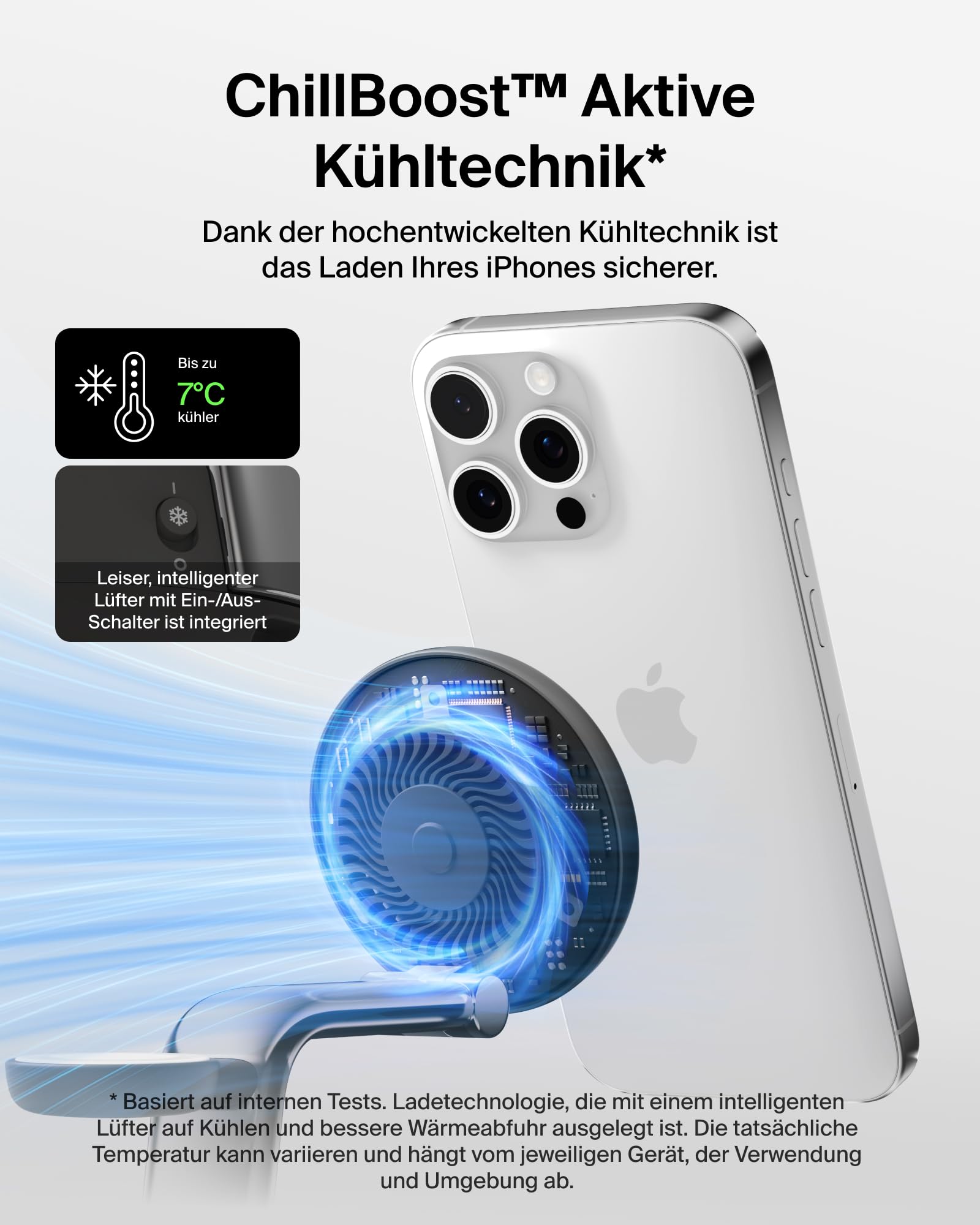 Belkin UltraCharge Pro Qi2.2 Induktive Ladestation, 25W, 3 in 1 Ladegerät MagSafe Kompatibel, Wireless Charger für iPhone 17, Air, Apple Watch, AirPods, Pixelsnap mit Lüfter, 45-W-Adapter – Schwarz