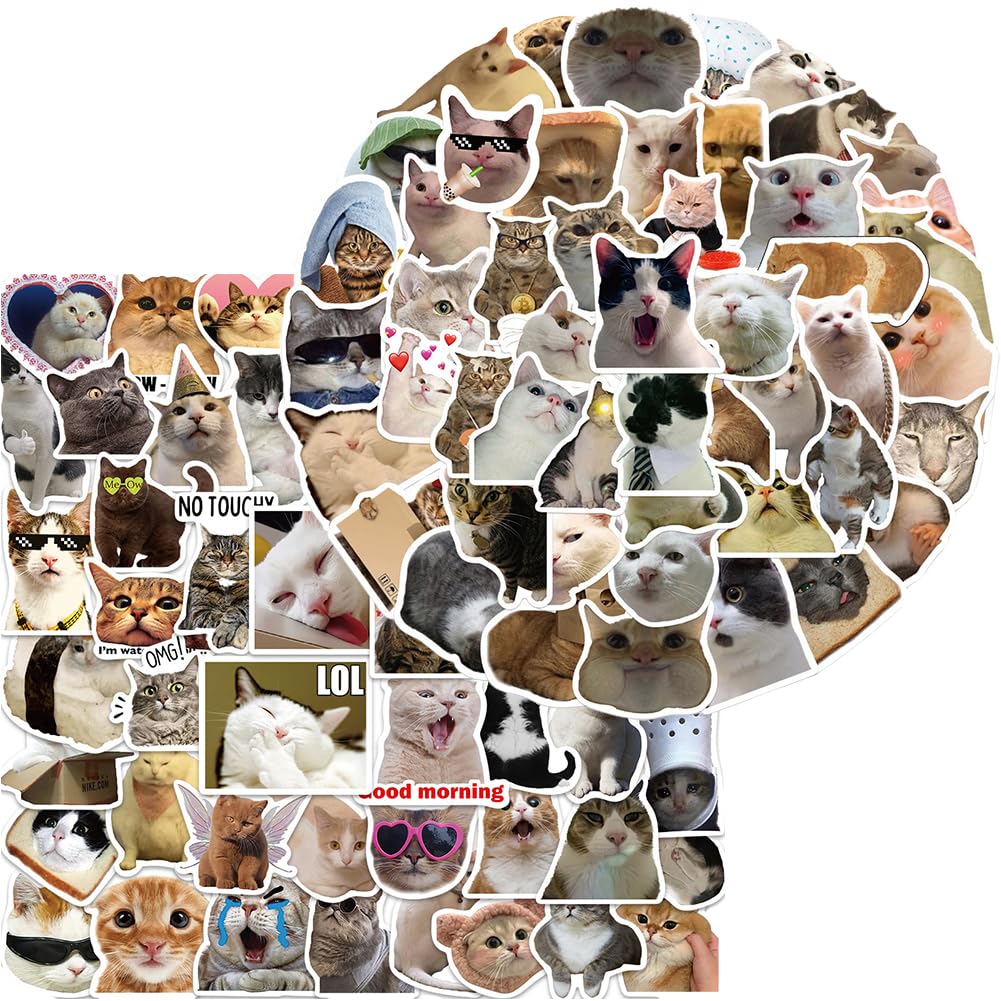 Meme Cat Stickers,100 Pcs Funny Cute Kawaii Kitten Animal Stickers Set ...