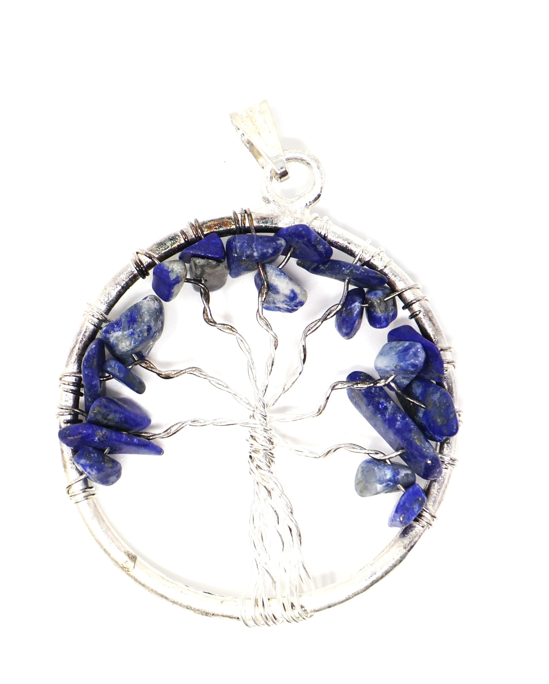 Natural Lapis Lazuli Crystal Tree of Life Pendant for Men and Women | Handmade Wire Wrapped German Silver Blue Gemstone Locket with Lab Certificate, Ashtagandha Chandan, 25ml Gangajal and Jewellery Box-image-29