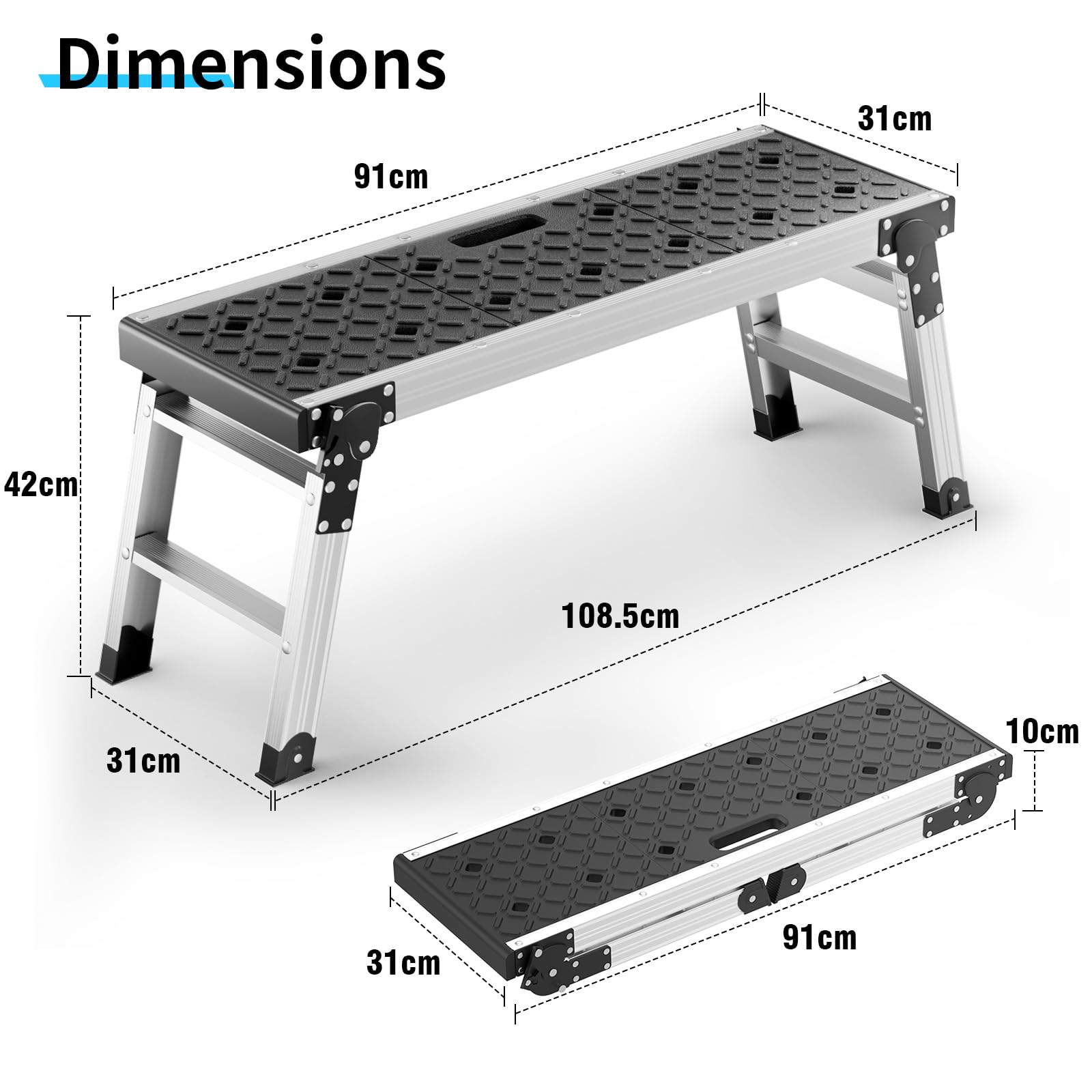 Johgee Plataforma de trabajo plegable, plataforma de trabajo de aluminio plegable con pies antideslizantes, taburete plegable con cierres de seguridad para limpieza de coches, trabajos de pintura