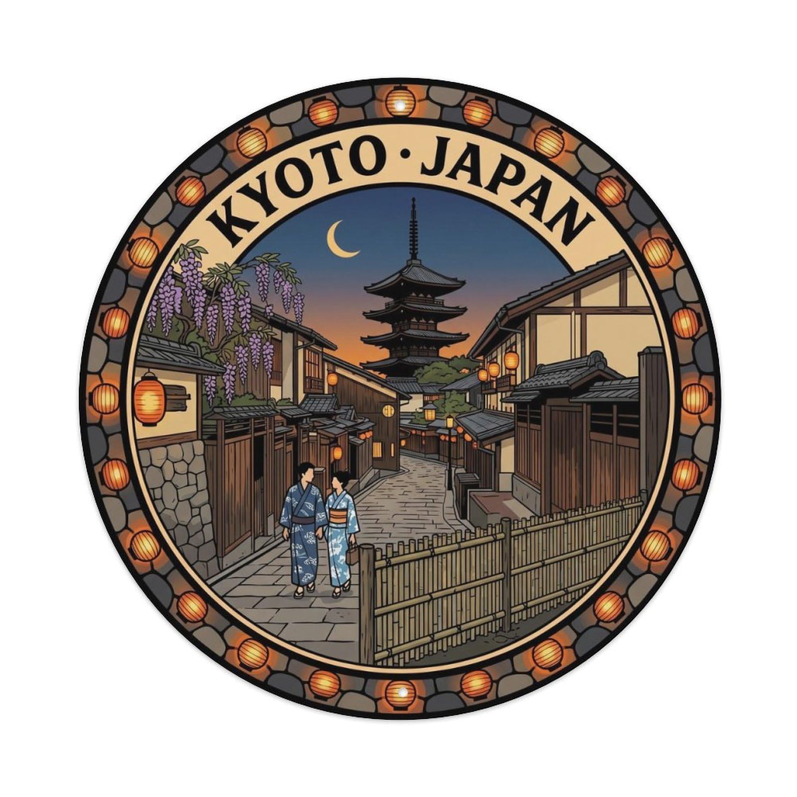Kyoto Higashiyama Paved Lane Lantern City Landmark Metal Tin Sign