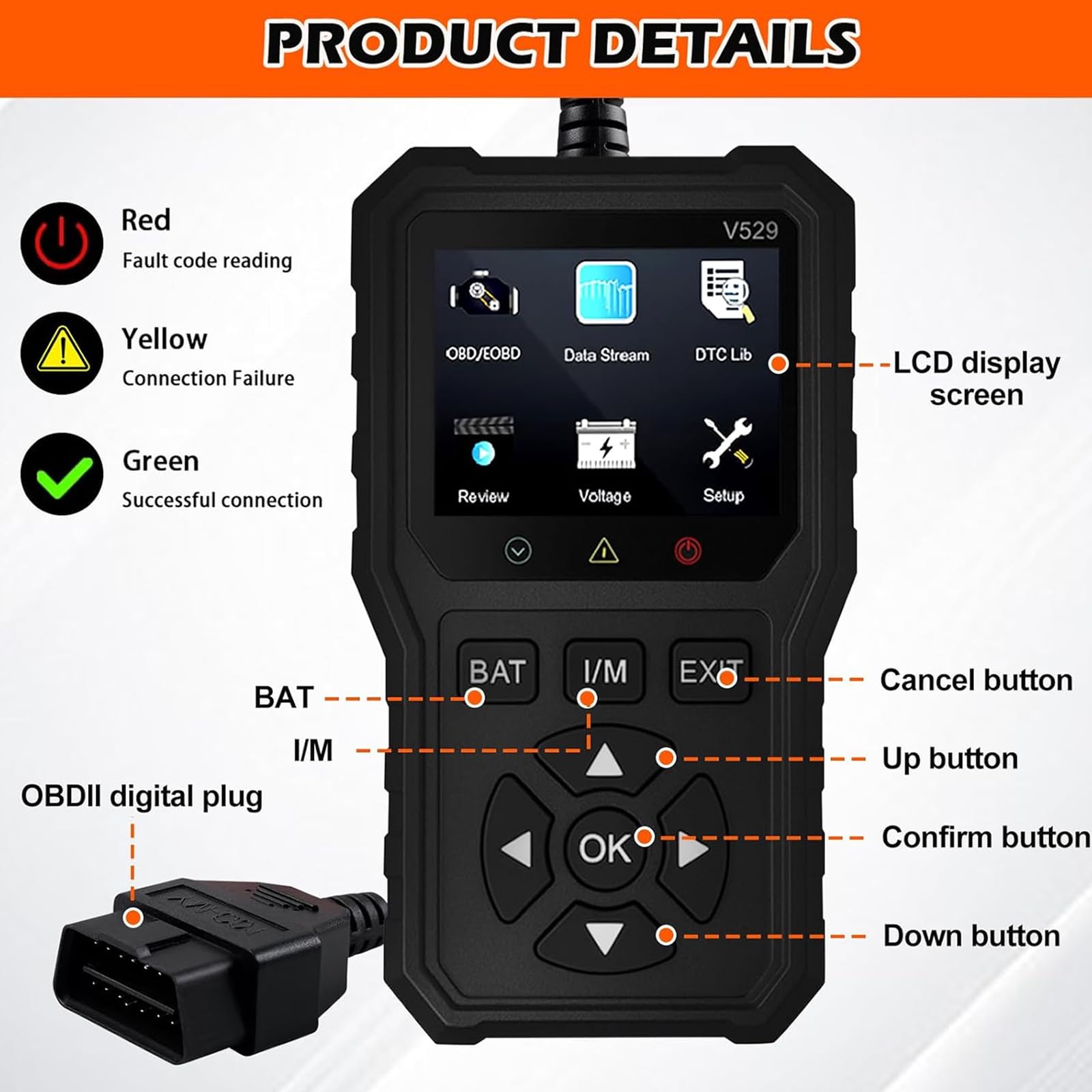 GOMETY - Tester diagnostico OBD2, diagnosi auto OBD, lettura memoria errori, dispositivo universale per auto, lettore di codici errori motore con dati in tempo reale, dispositivo di lettura codici