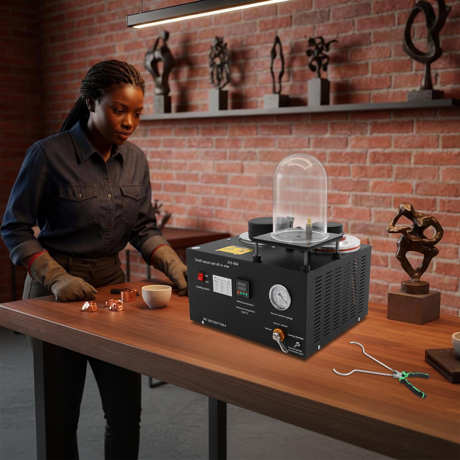 Schmelzofen 2kg, Elektrischer Goldschmelzofen 1500W 220V EU, Vakuumguss- und Schmelzmaschine mit digitaler Anzeige, Hochtemperatur Gusswerkzeug für Edelmetall und Schmuckherstellung