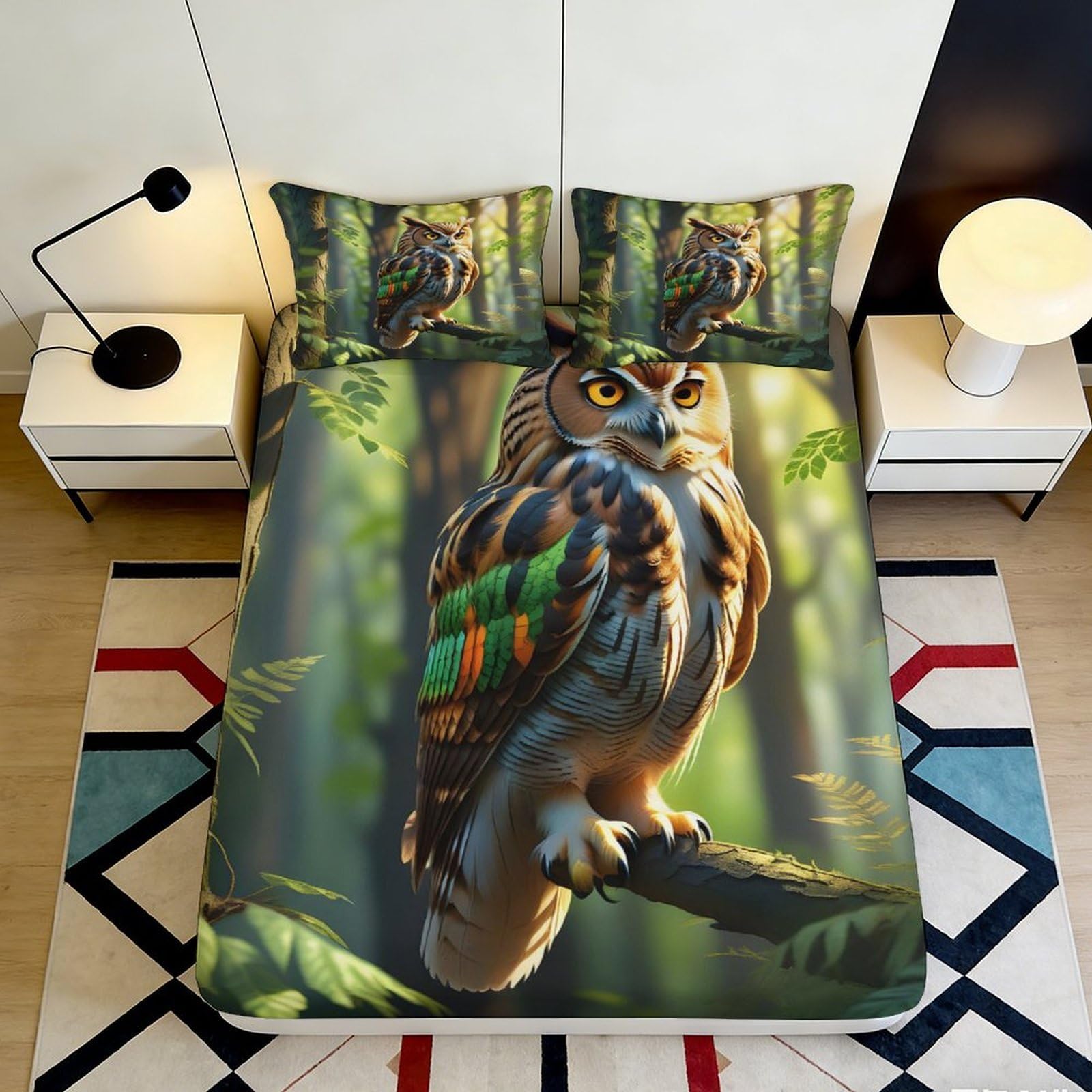 Pnayamiorkfel Style-6 3D Printed Forest Owl Fitted Sheet Microfiber Soft Mattress Cover For Bedroom Guest Room Protection Decor 90X200x25cm