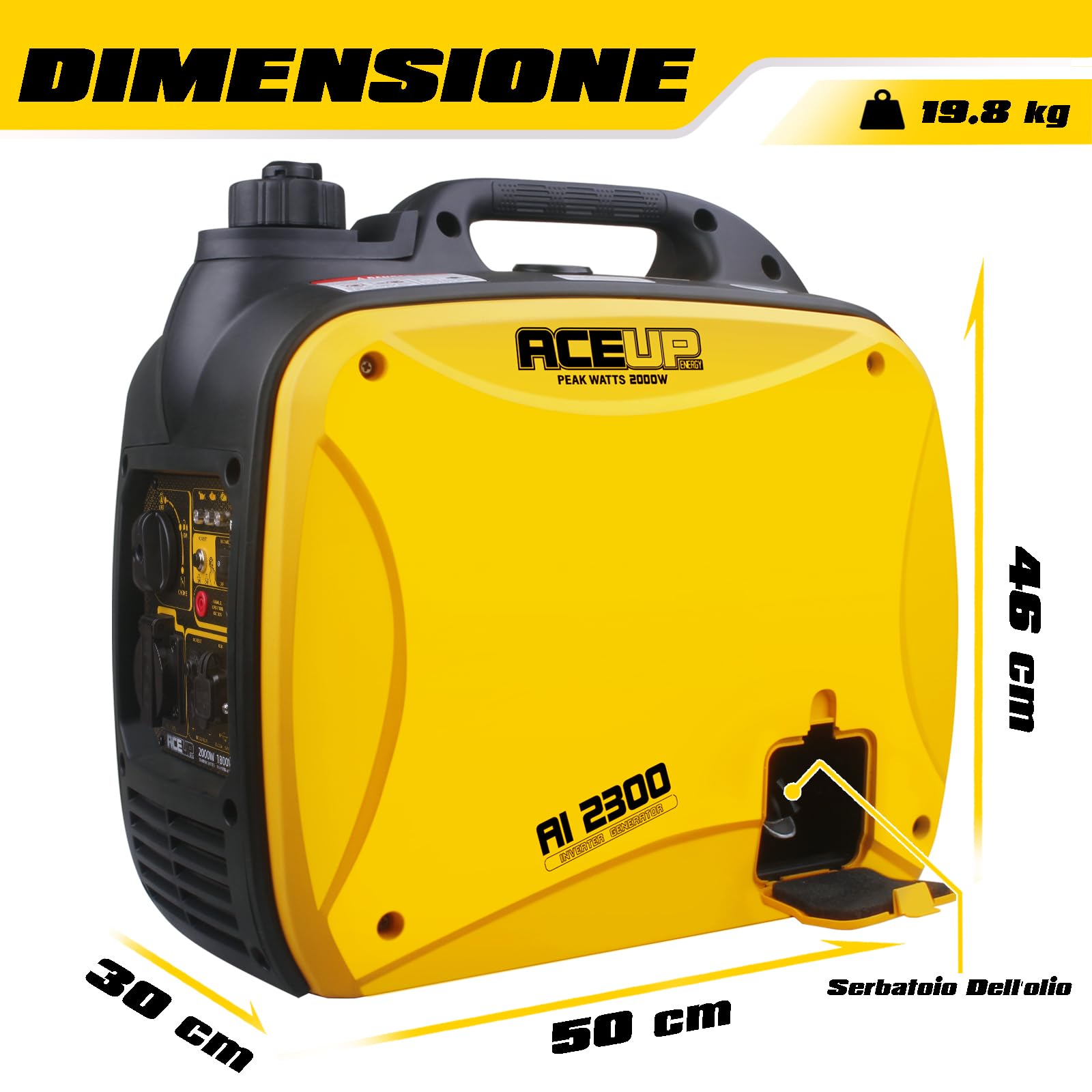 Generatore di Corrente 2000W, Aceup Energy Inverter Generator Portatile,Silenziato Gruppo Elettrogeno Emergenza con Prese AC/DC/USB Leggero per Campeggio, all'aperto
