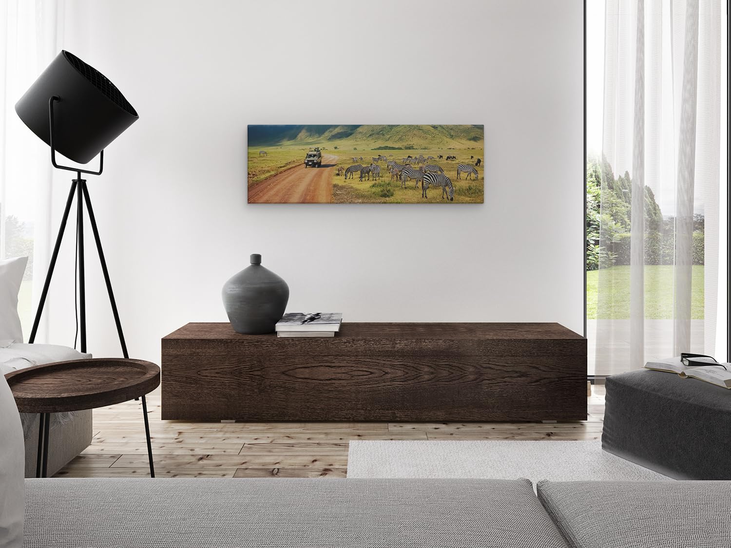 Artaza Leinwand Bilder Zebras Safari - 120x40 cm - Groß XXL - Wanddeko Tierbilder - Wandbilder Landschaftsbilder Berge - Deko Wohnzimmer