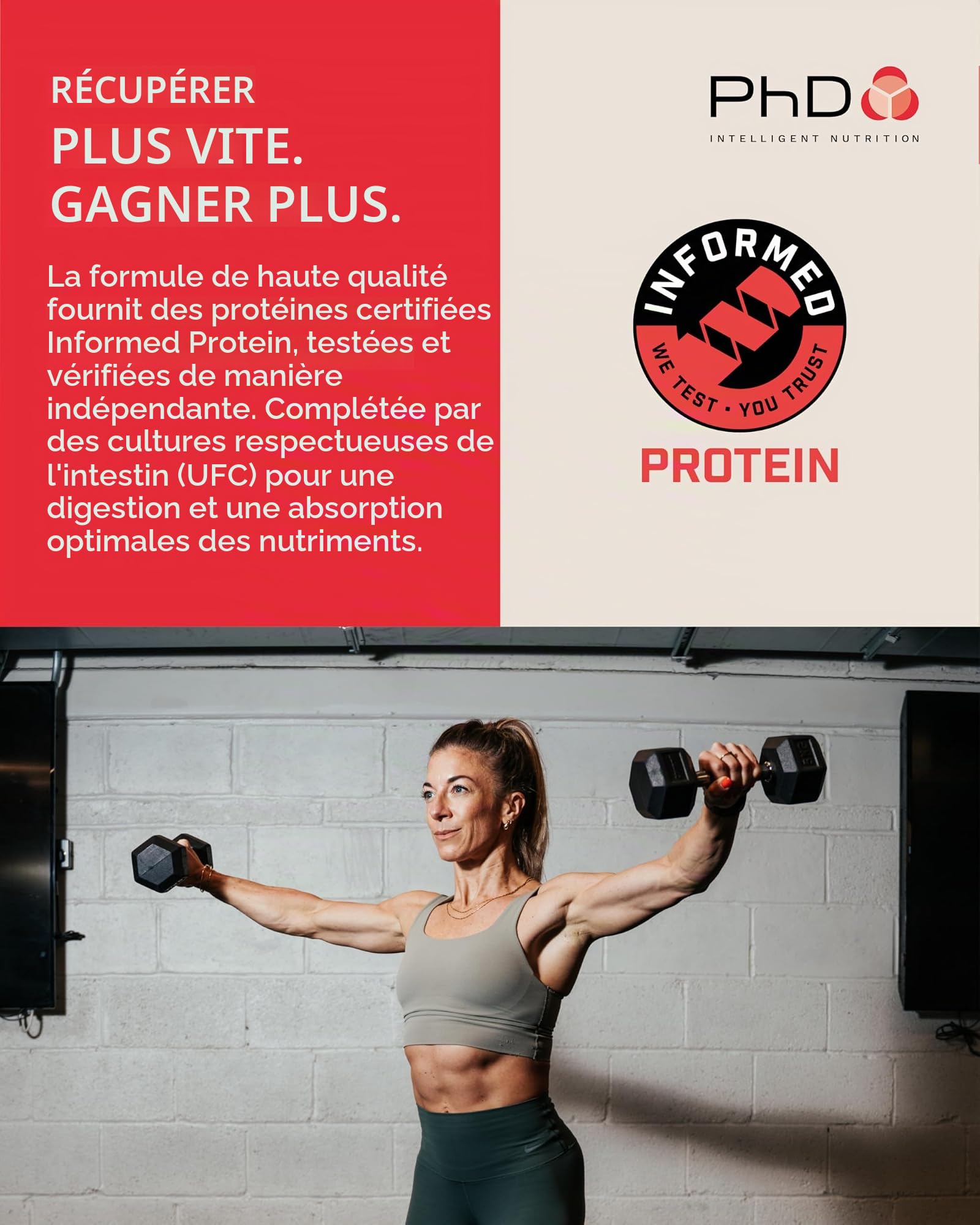 PhD Nutrition Poudre de Protéine de Lactosérum 1kg Fraise – avec 25g de Protéines Informed par Portion, Enrichi de Cultures Bien Tolérées
