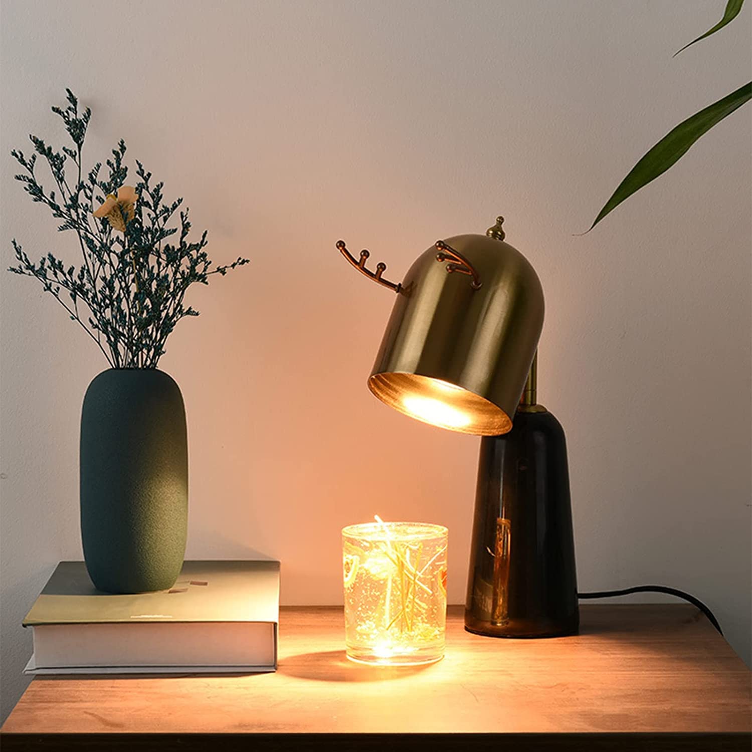 Chauffe-bougie Lampe à cire fondante Aromathérapie Lampe chauffante à cire Lampe chauffante en bois de cerf en métal pour bougies parfumées Bougie descendante fondante pour la décoration intérieure
