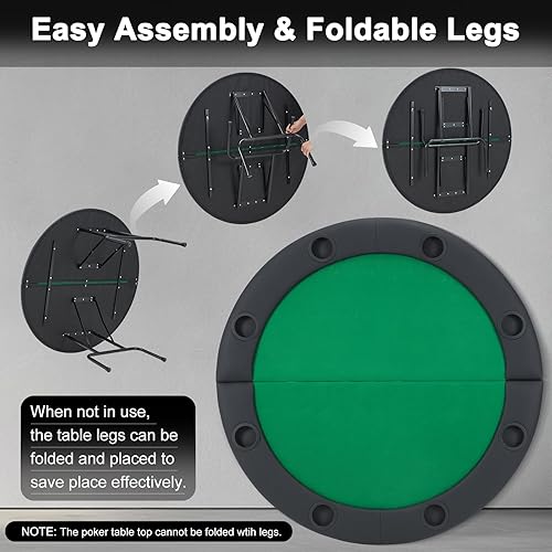 Vista 10 de ECOTOUGE Mesa de póquer plegable, plegable Texas Holdem con patas plegables y portavasos de acero inoxidable, mesa Gamimg de ocio para 8 jugadores