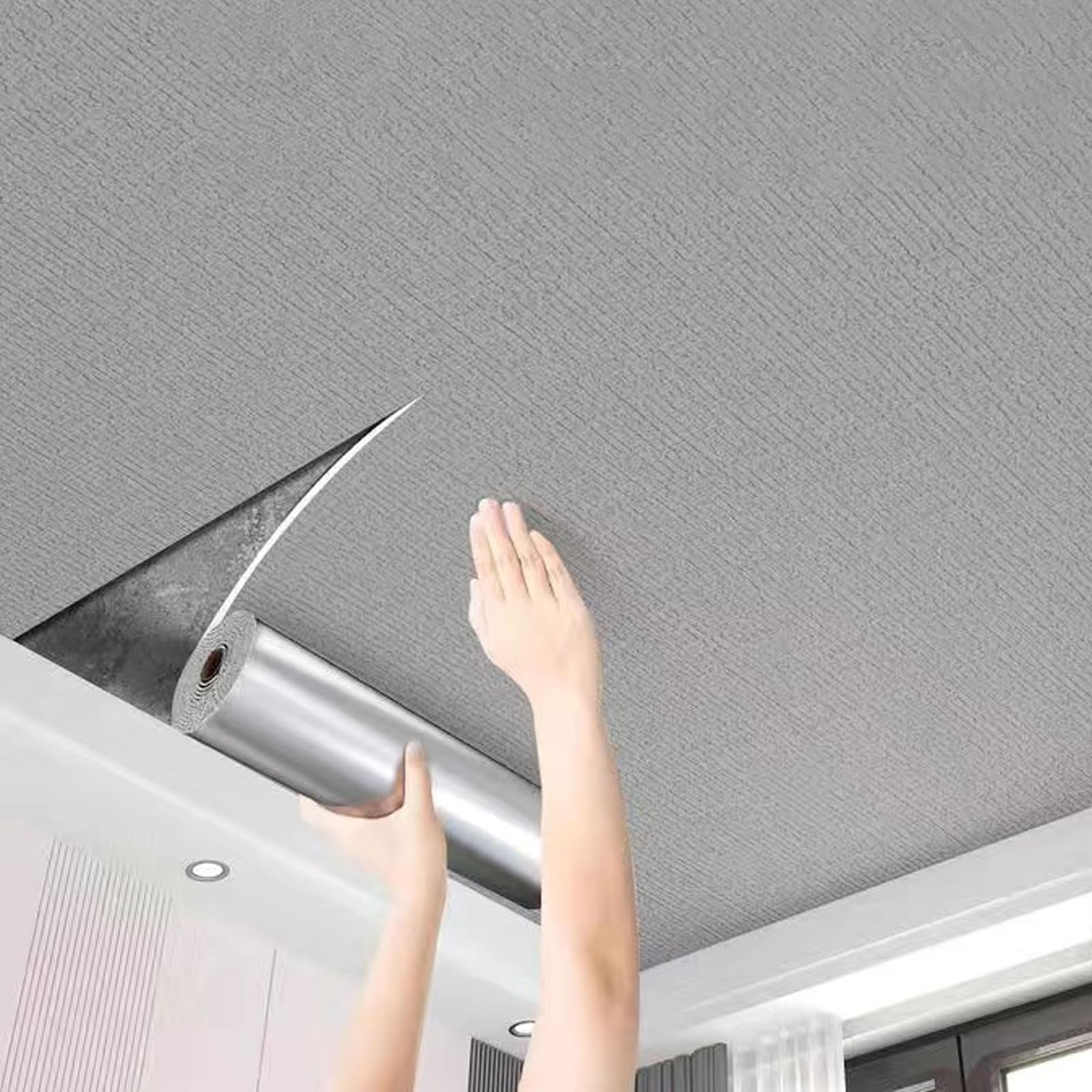 Dekoracyjne sufity bez płytek, samoprzylepne płytki sufitowe z PCV, polistyrenowe płyty, panele, swobodnie montowane, do sypialni, kuchni, sufitu salonu Home Decor(Gray,0.5 * 20m)