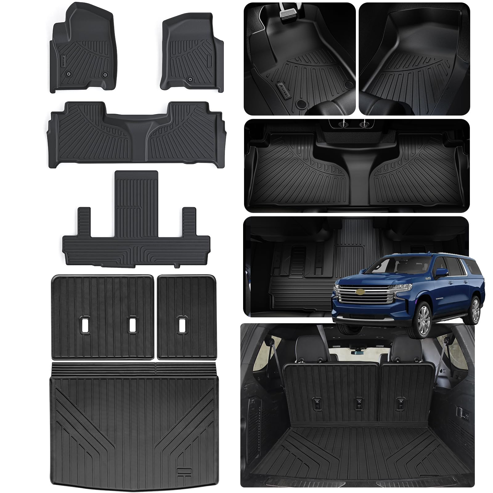 Photo 1 of ASINRI Floor Mats & Cargo Liner Set for 2021-2025 Chevrolet Suburban 7-Seater