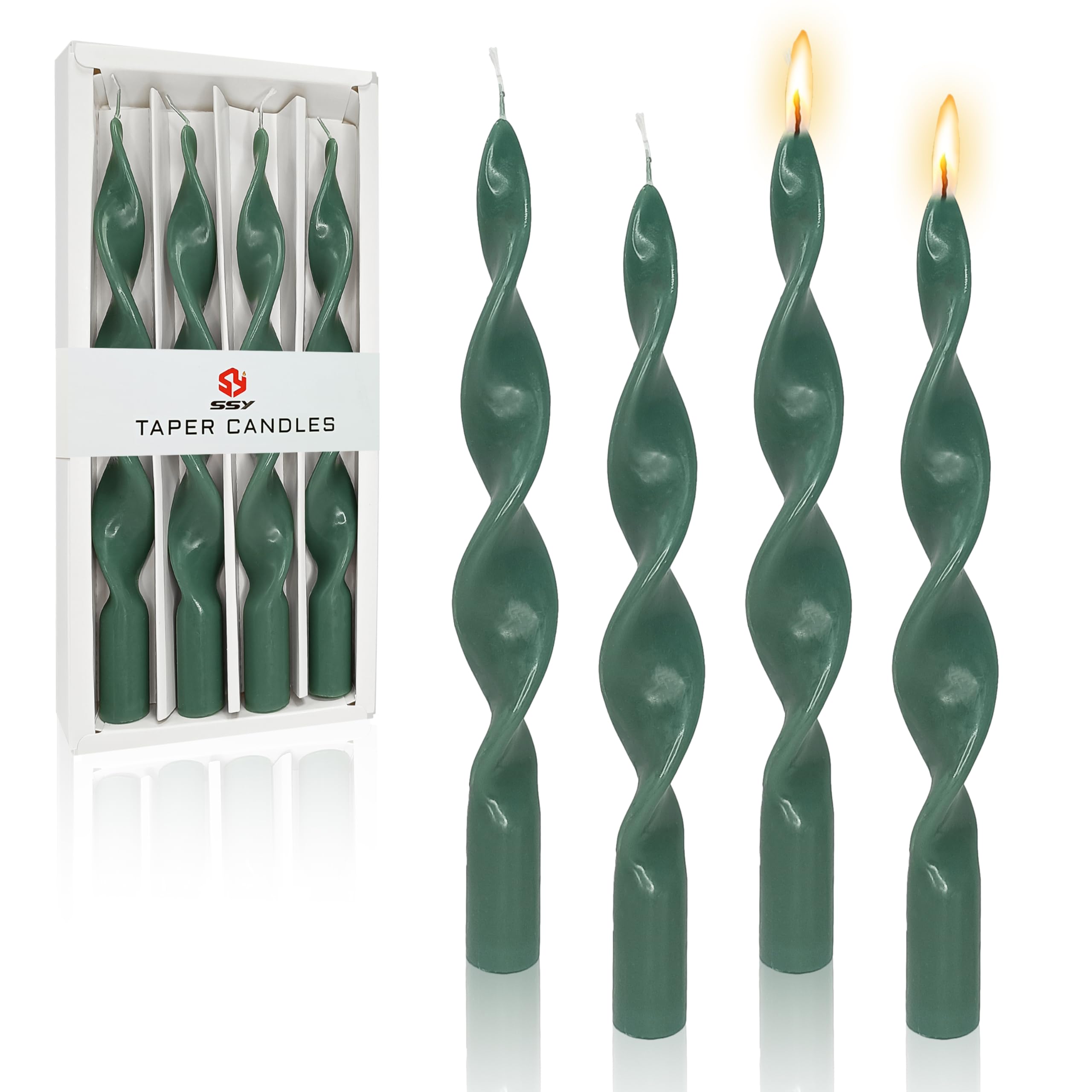 XINAOBAOLUO Colored Wax Spiral Taper Candles - 10 Inch Handmade Twisted Sticks Candle For Home Decor Party - 4PCS/Set (Dark Green)