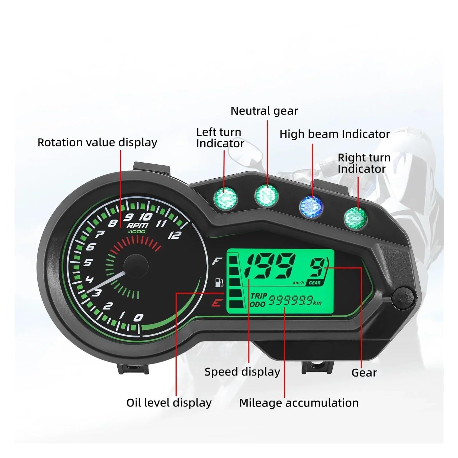 Contagiri contachilometri Strumento Multifunzione Per Tachimetro Per Moto Per Brasile Titan 150 Per Cg150 12V Indicatore Livello Dell'olio Digitale A LED Per Moto
