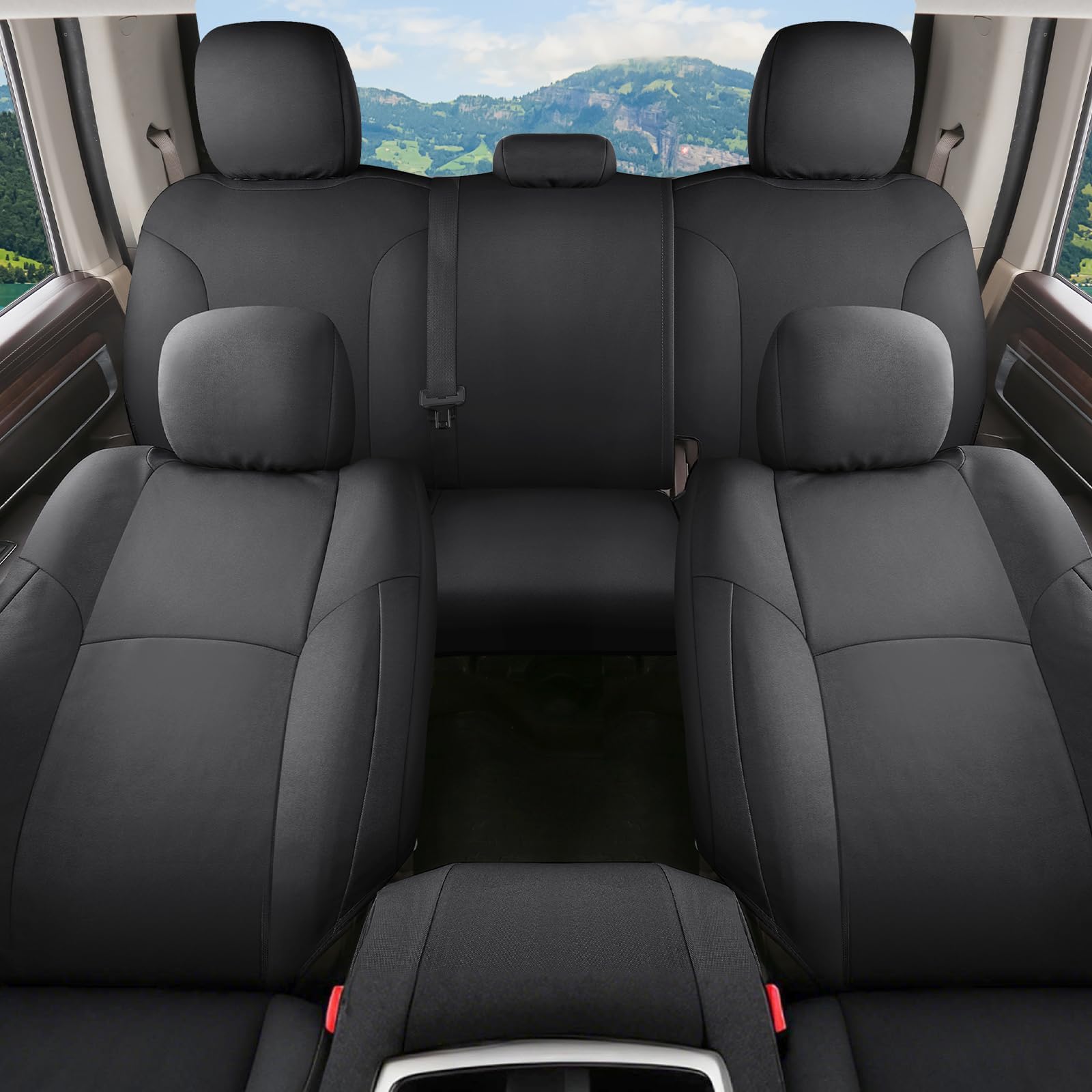 Coverado Chevy Silverado Oxford Seat Covers Full Set, Fit for Silverado GMC Sierra 2007-2013 &amp; 2019-2026 1500, 2020-2026 2500HD 3500HD Crew Double Extended Cab(Flat Front&amp;Flat Rear, Black)