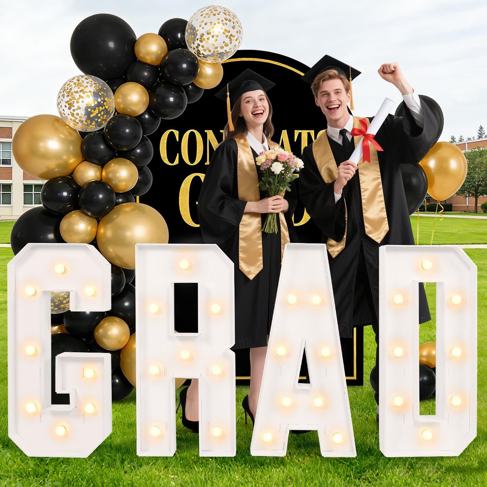 3.3FT 2026 Graduation Decor, Large PRE-CUT GRAD Marquee Letters Kit - Mosaic Foam Board Sign, Class of 2026 Congrats Party Supplies for Kindergarten Preschool High School College,100cm/40in