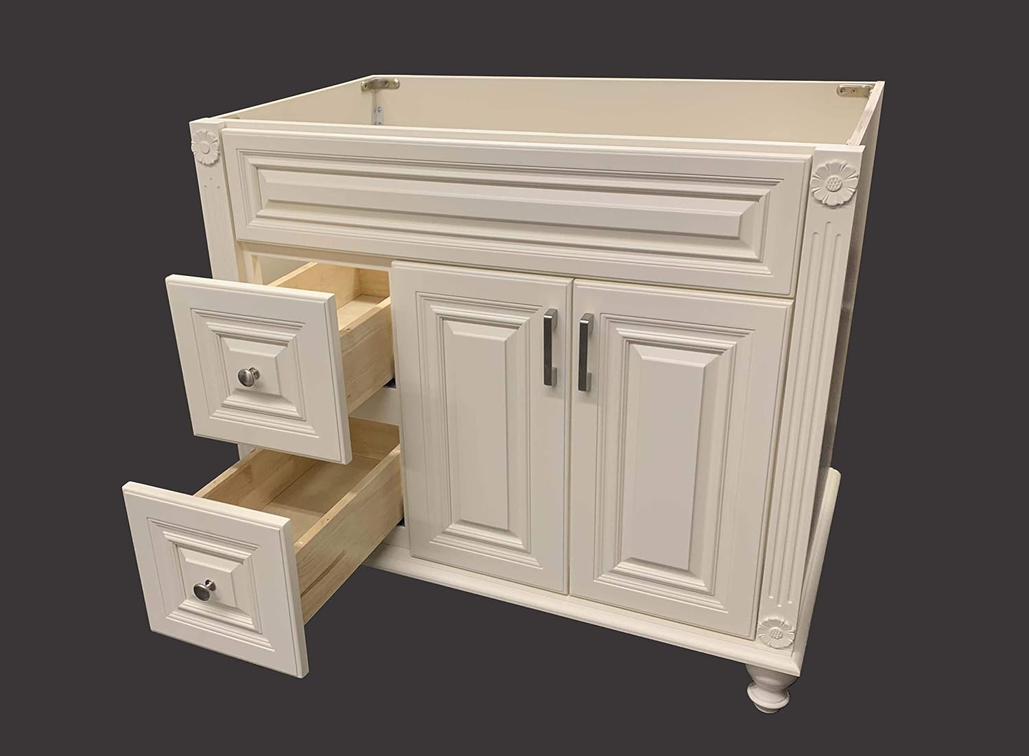 Antique White Solid Wood Single Bathroom Vanity Base Cabinet 36" W x 21" D x 32" H (Left Drawers)