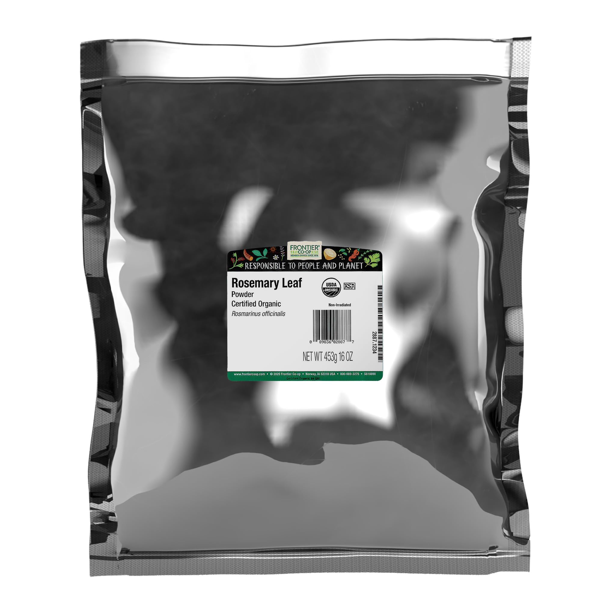 Frontier Co-op Organic Rosemary Leaf Powder, 1lb Bulk Bag - Natural and Dried Rosemary Leaves Powder - Ideal for Cooking, Baking, Kosher