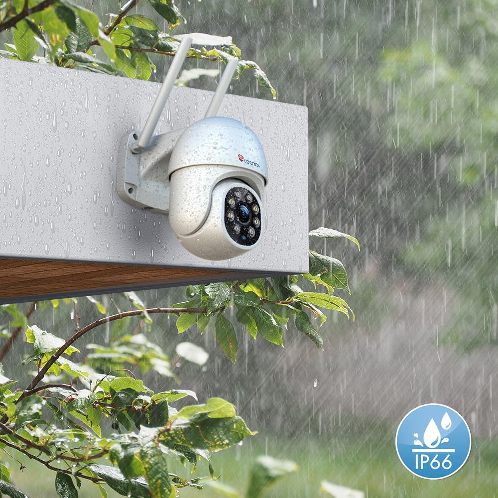 Ctronics Caméra Surveillance WiFi Extérieure 2K PTZ Caméra IP Vision Nocturne Couleur 30M Détection Humaine Suivi Automatique 355° 90° Audio Bidirectionnel IP66 Étanche Slot Carte TF(2 Pack) (Blanc) | Vision Nocturne Couleur 30M, Détection Humaine, Suivi