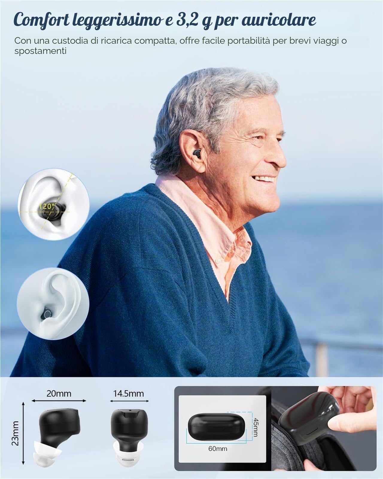 Amplificatore audio personale intelligente, design semi-intra-auricolare leggero, riduzione intelligente del rumore, avvio senza commenti, regolazione del volume touch, ideale per migliorare l'ascolto