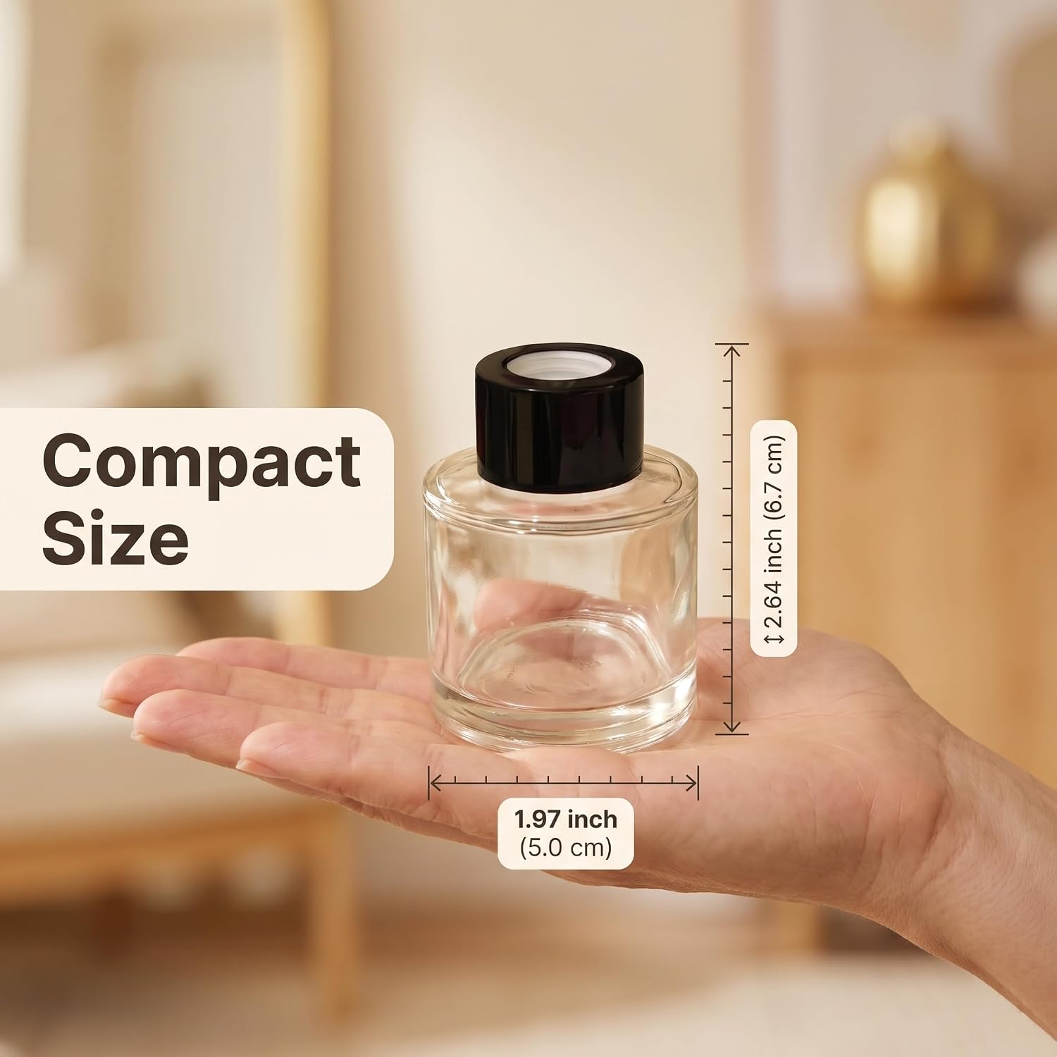6 Pack 50ml Empty Clear Glass Aromatherapy Diffuser Bottles Refillable Reed Diffuser Containers for Essential Oils Home Fragrance DIY Decor