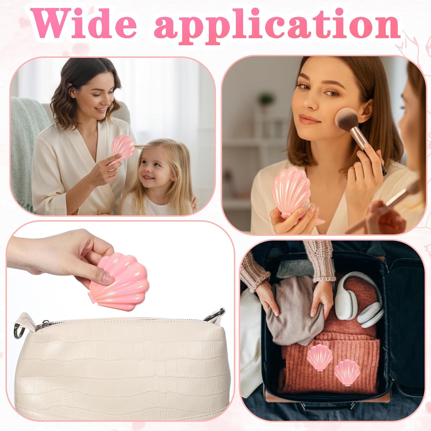 12 Pcs Mermaid Party Favor Foldable Shell Hair Brush with Mirror Mini Travel Pocket Compact Hair Brush Makeup Comb for Women Girls Hairstyles Gift Birthday Party Supplies