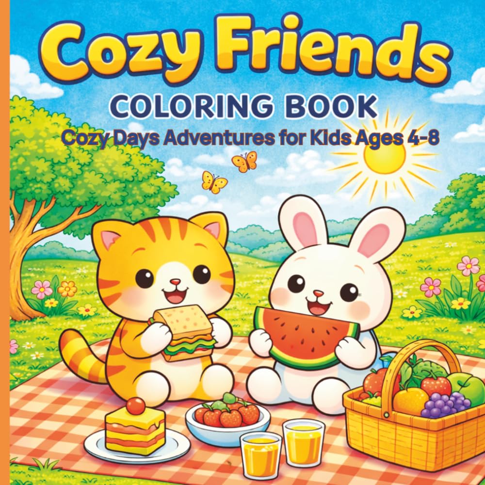 Cozy Friends Cozy Days Coloring Book for Kids Ages 4 -8: Cute Kitten and Bunny Relaxing, Simple Bold and Easy Coloring Pages for Stress Relief and Relaxation (The Cozy Friends Coloring Series)