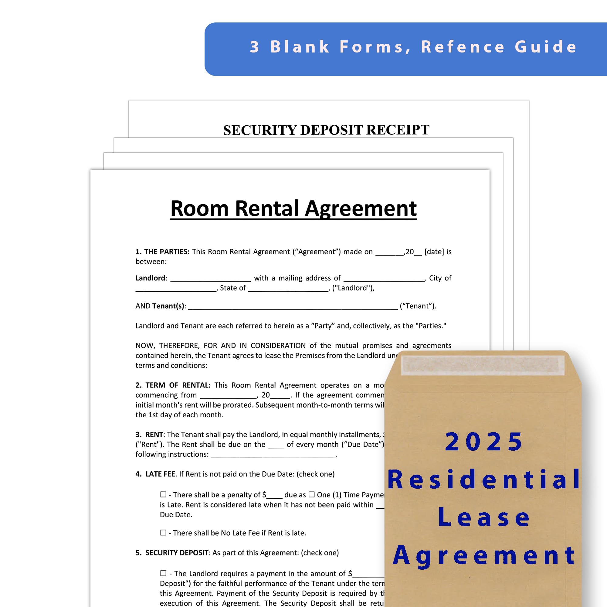 Lease Agreement for Rental Property - Includes 3 Blank Rental Forms & Reference Guide - Rental Lease Agreement Forms - Blank Rental Agreement