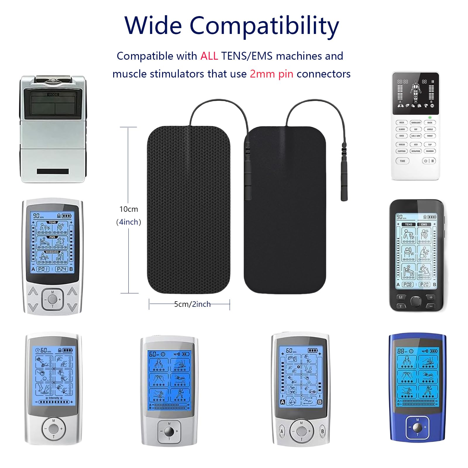 SM Electrodes 48-Pack TENS Unit Replacement Pads – 2"x2", Latex-Free, 2mm Pin Connector, Universal Fit 3 thumbnail image
