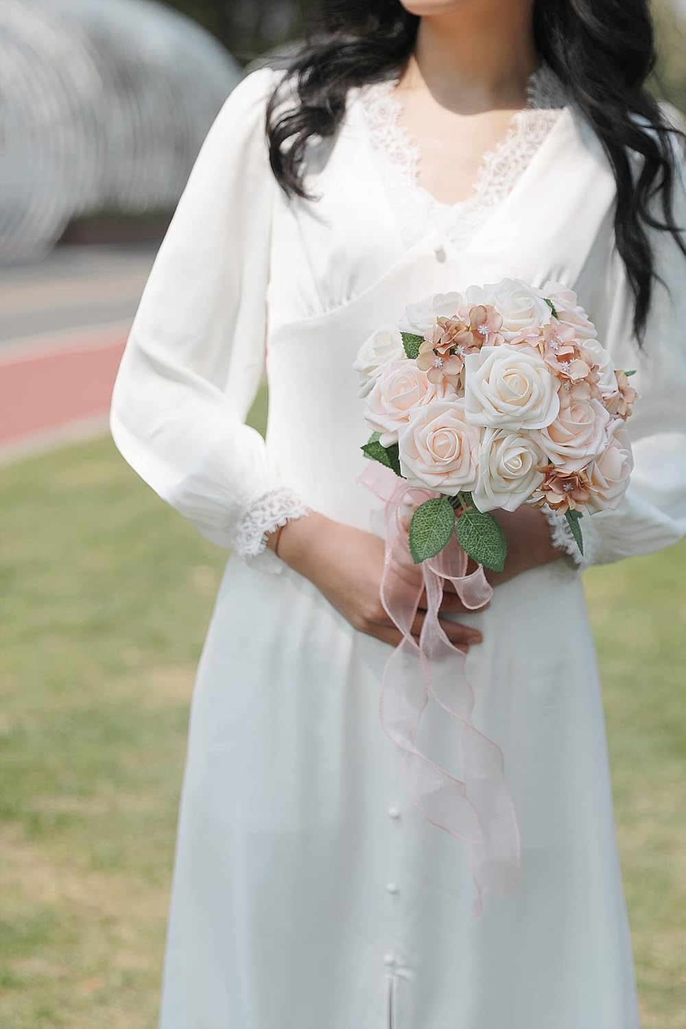 YYHUAWU Artificial Flowers Combo Box Set Gradient Color Flower Leaf with Stems for DIY Wedding Bouquets Centerpieces Baby Shower Party Home Decorations (Gradient Champagne) - Image 3