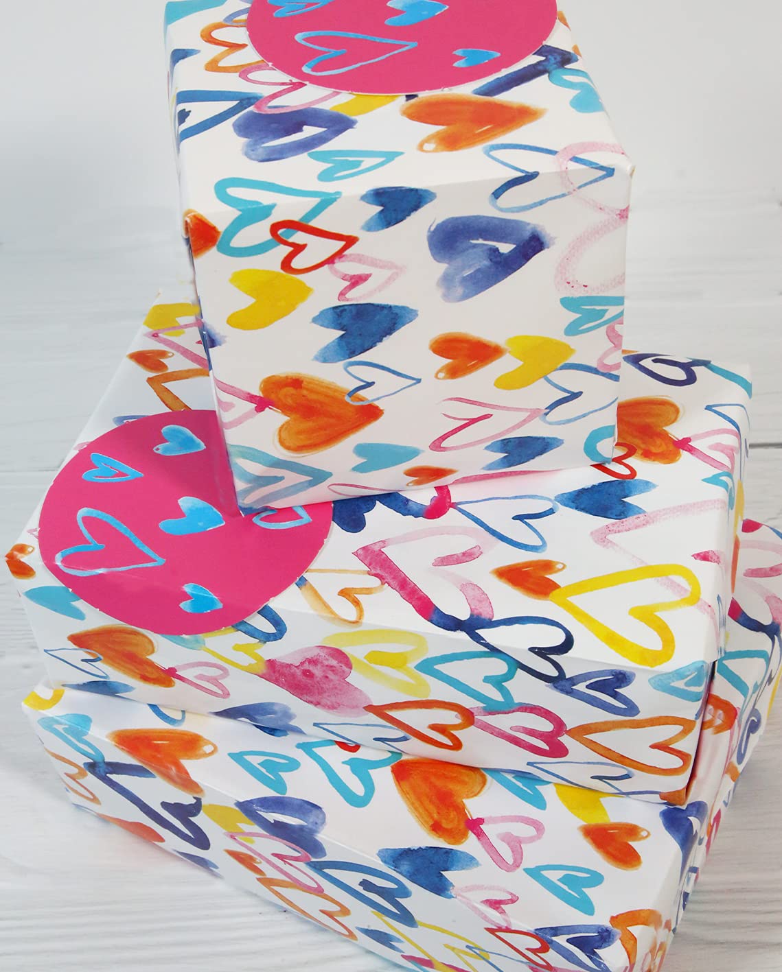 Wrapping Paper 12372A"Hearts" Gift Wrap Pack with 2 Sheets & 2 Tags, Plastic Free & Fully Recyclable, Multicoloured