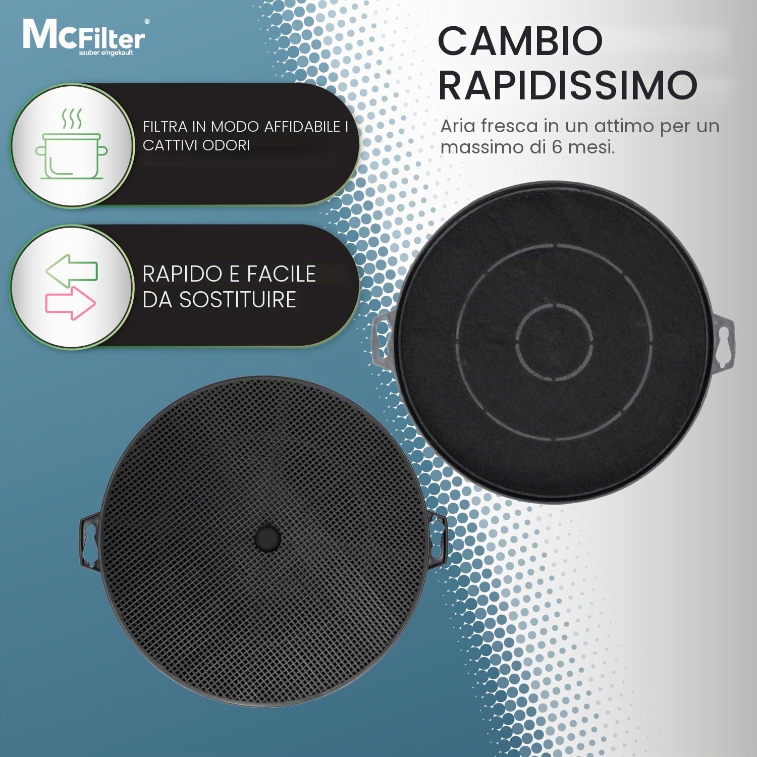 McFilter | 2x filtro a carboni attivi Ø 210 mm per cappa da cucina adatto a Constructa 00353121, Bosch/Neff DHZ5140, Bauknecht 481281718524 AEG/Juno 902979371/9 - Filtro per cappa da cucina