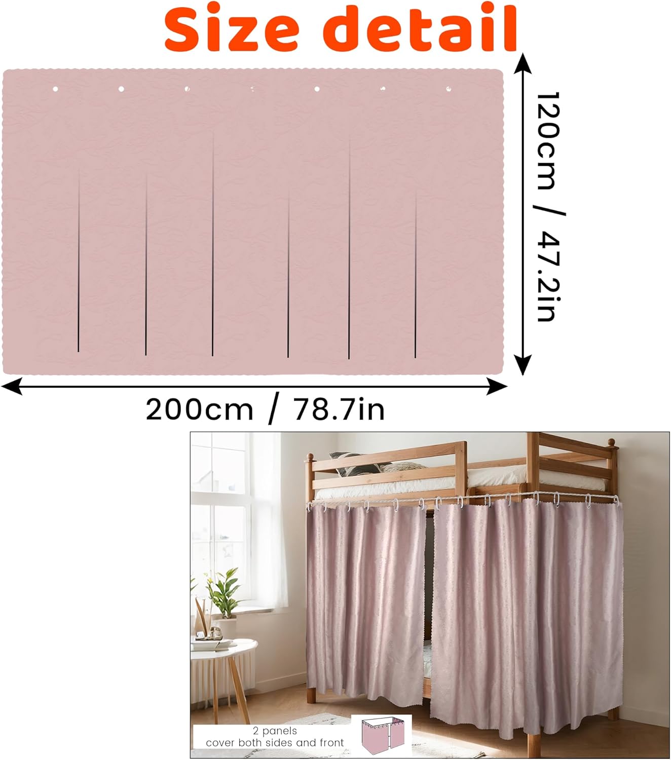 Hoce Bunk Bed Curtain Bunk Bed Curtains Drapes Privacy Dorm Bed Canopy for Bottom Twin, 2 Panels