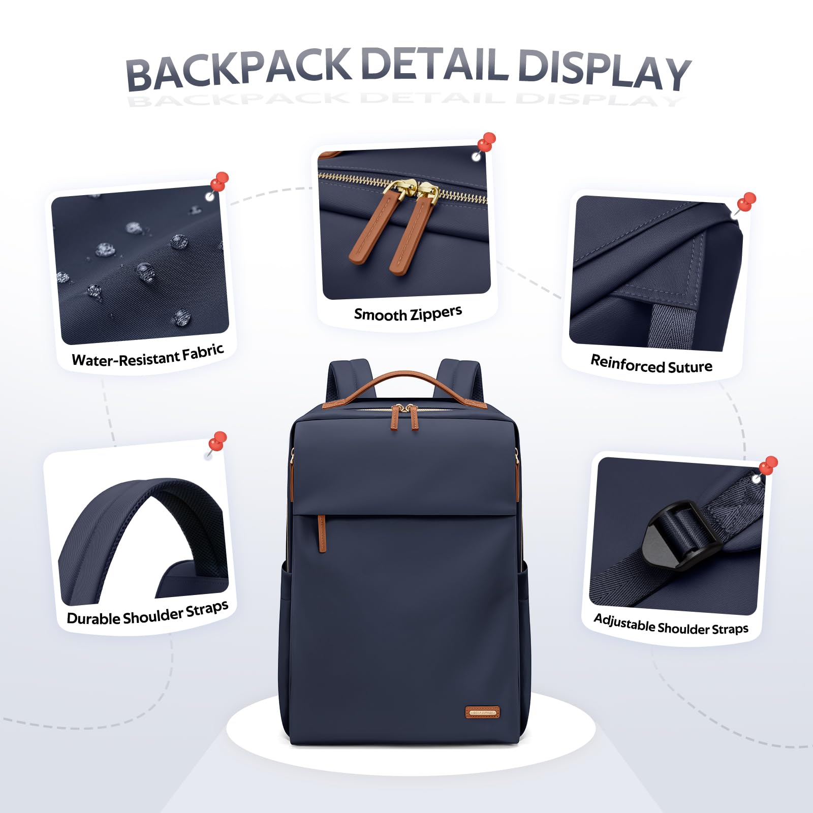GOLF SUPAGS Sac à Dos pour Ordinateur Portable Pour Femme de Approuvé Par Les Compagnies Aériennes Sac à Dos Décontracté Multifonctionnel de 15,6 Pouces pour Voyage, Travail, École