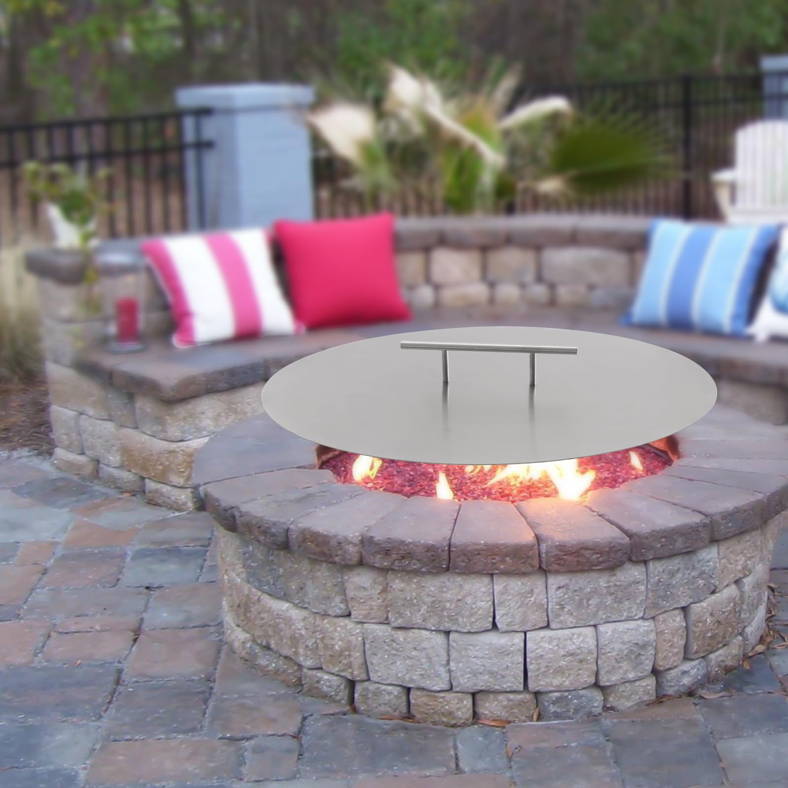 Round Fire Pit Lid, Frie Pit Ring Cover 1.5mm Thickness - 304 Stainless Steel Fire Pit Burner Cover for Round Patio Fire Pit (20Inch)