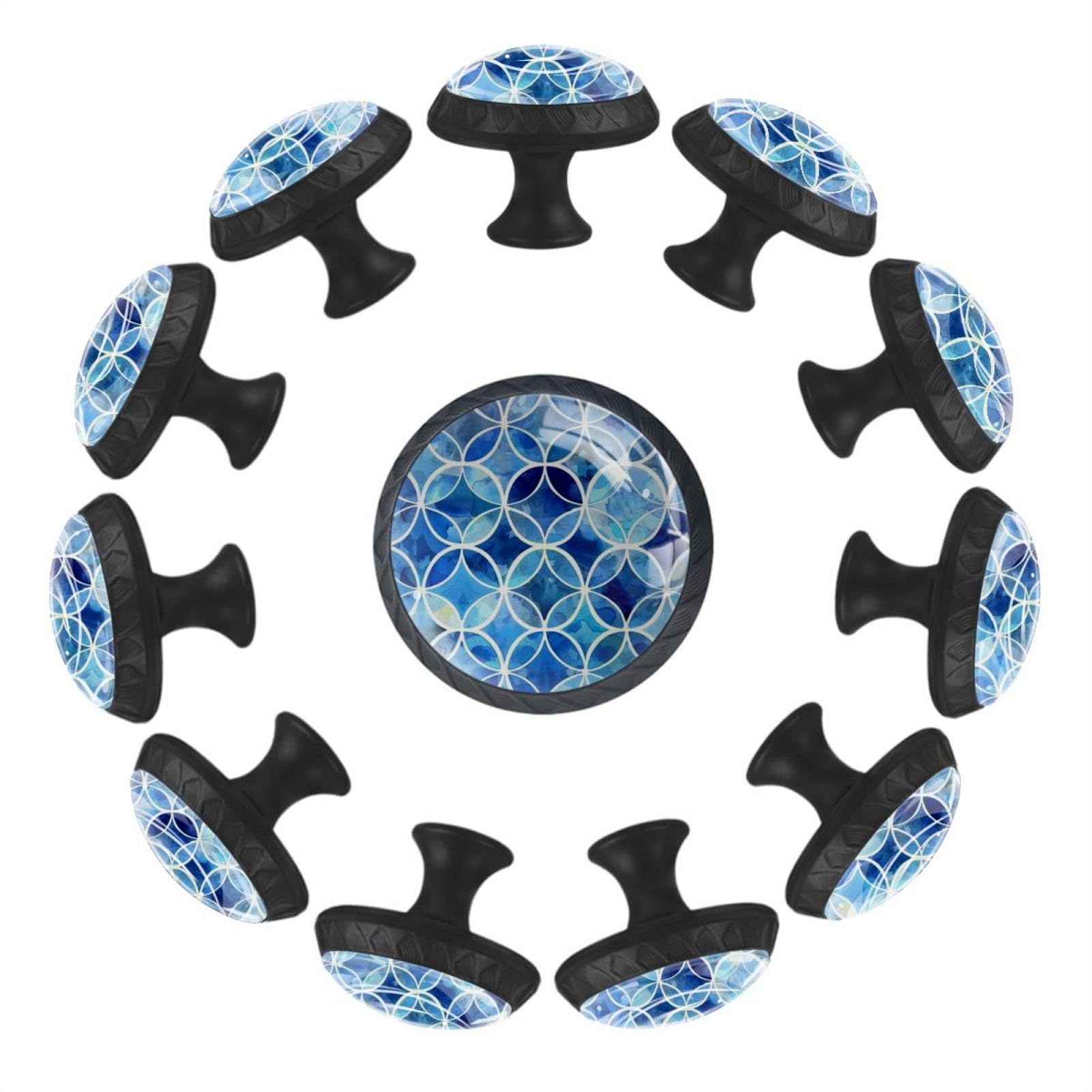 Boutons de meubles ronds mosaïque aquarelle bleu pour relooker une commode vintage lot de 12