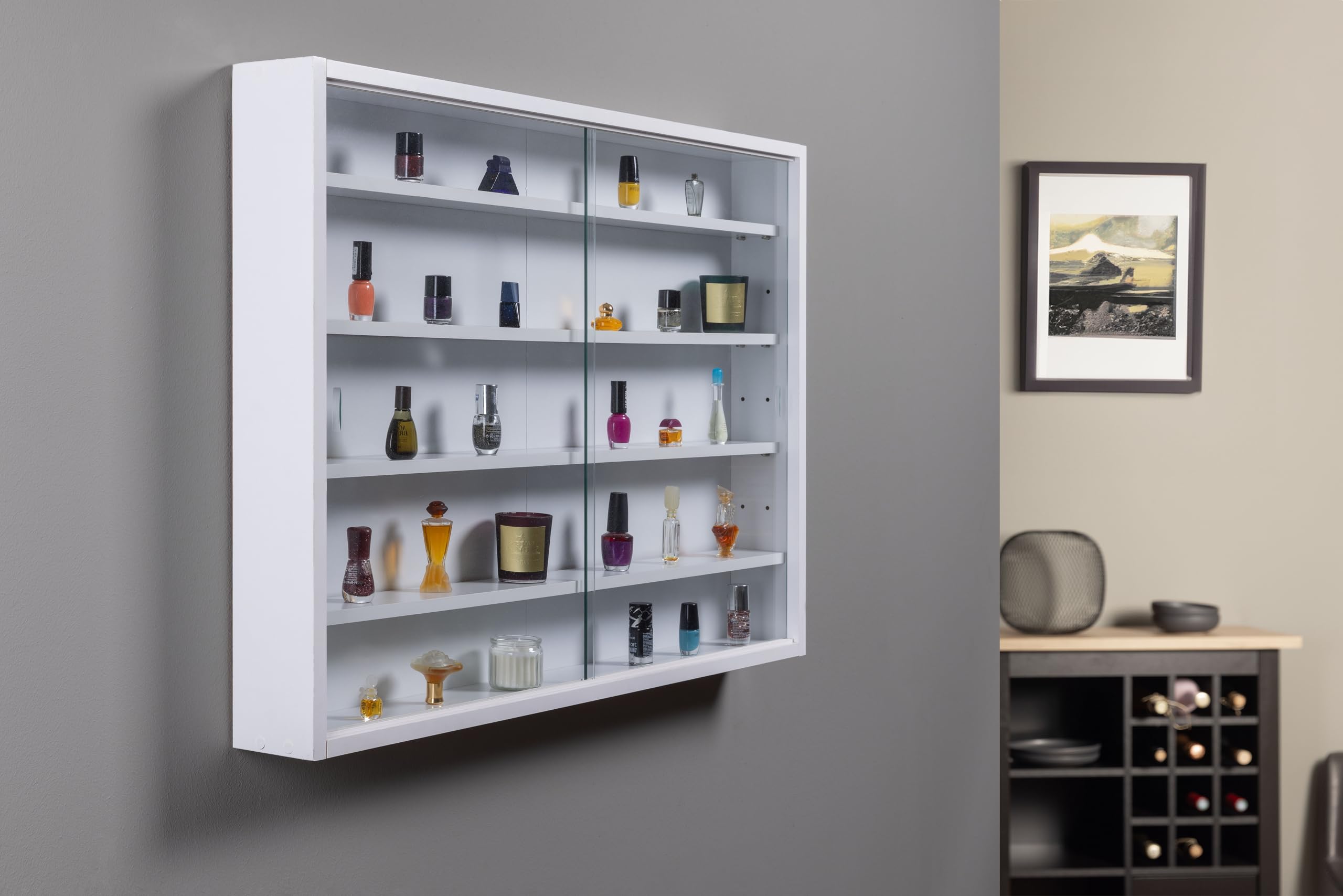 Inter Link - Vitrina de colección - Vitrina - Estantería de pared - Vitrina de cristal - Estantería de pared - Estantería colgante - MDF - Blanco (80x60x9.5cm) Compilati