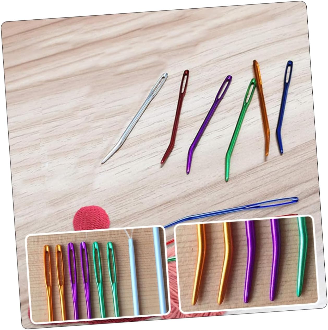 MINAOLULUS 12pcs Multi-Function Aluminum Yarn and Darning Needles Bent Large Eye Sewing Needles for Knitting and Weaving Crafts Random Color