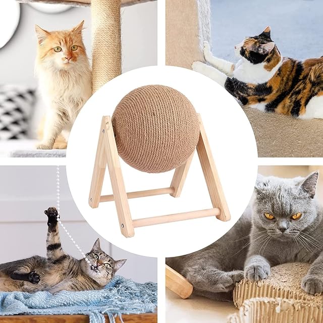 Foto 5 de 7 de Bola rascador para gatos, bola rascadora de sisal, juguete rascador para gatos, bola rascadora