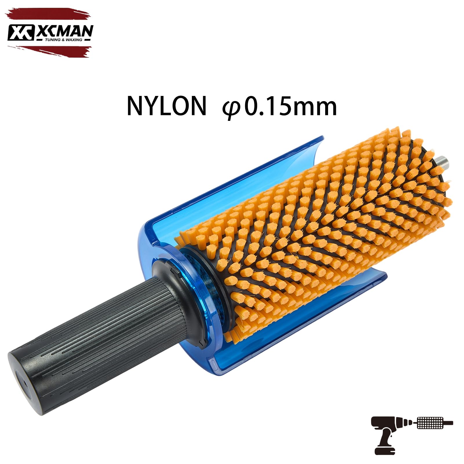 XCMAN Kit de brosse Roto pour ski 150 mm avec manche et 3 brosses : nylon, crin de cheval, laiton
