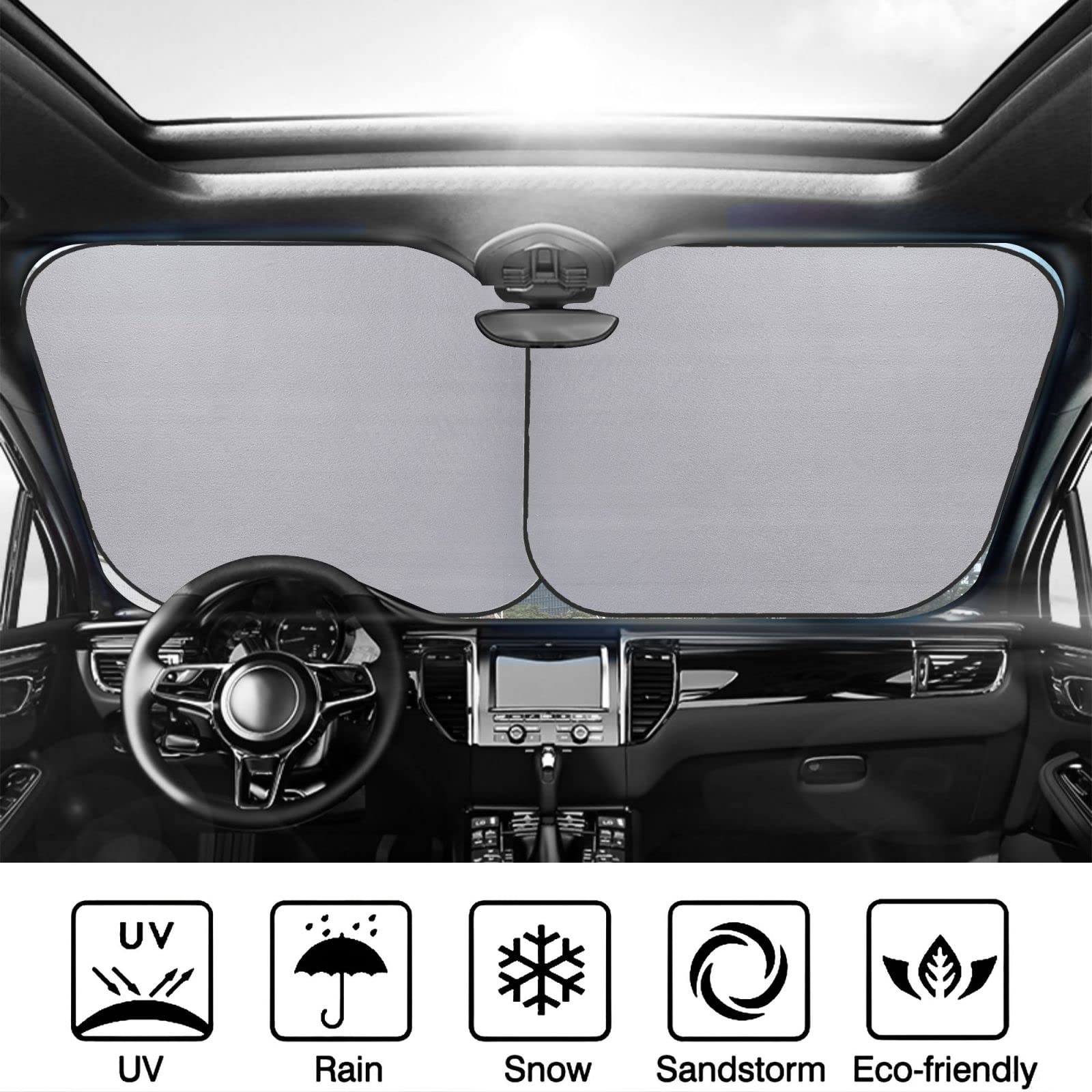 Parasole Auto Pieghevoli Wolf – 2 Pezzi Universali 72x65 Cm – Protezione UV E Calore