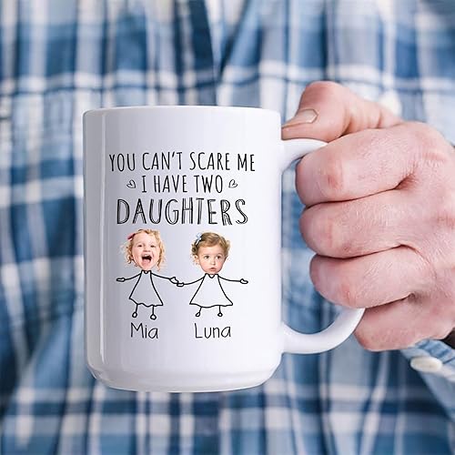 Miniatura 3 de Personalized Daddy Coffee Mug With 2 Daughters Faces, You Can't Scare Me I Have Two Daughters Mug With Photo Face Daughter, Custom Name Photo Frame