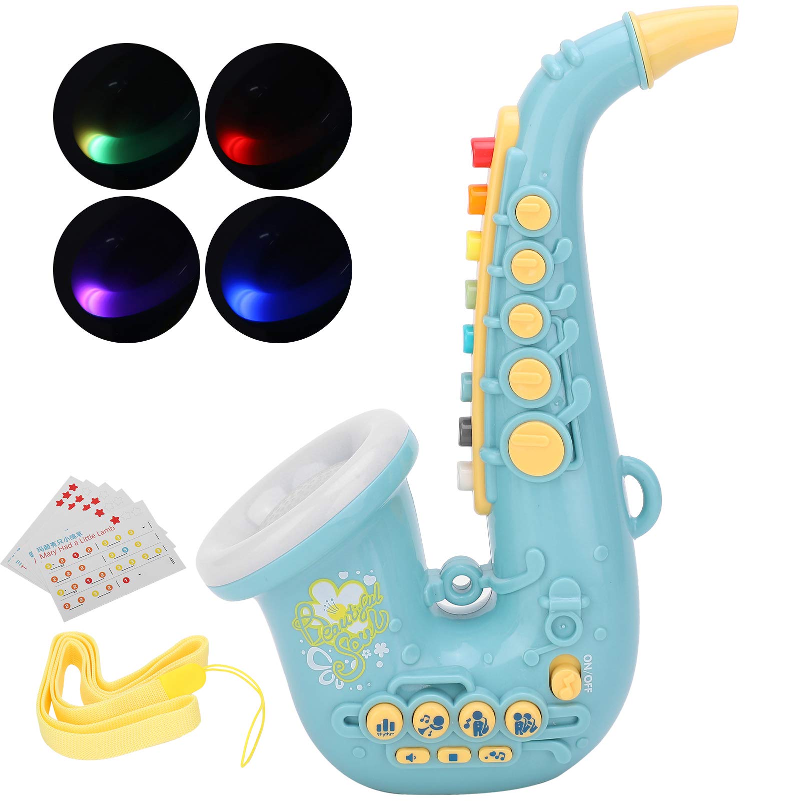 Saxofón De Juguete Con Luces Y Música Para Niños – 8 Teclas, 10 Canciones, Plástico Resistente, Azul