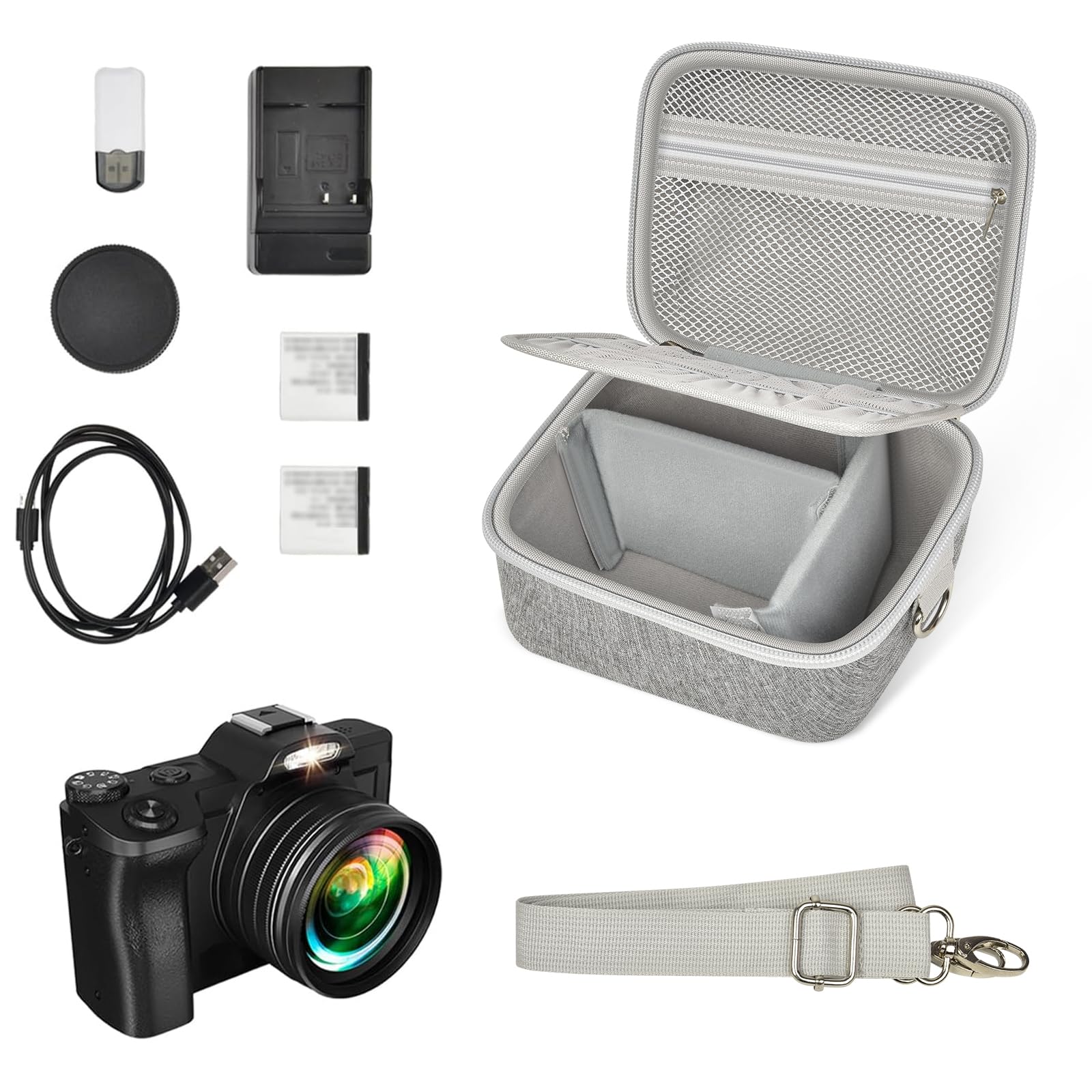Funda para cámara KODAK/NIKICAM/para AOREGRE/para VJIANGER 5K 4K cámara digital y organizador de almacenamiento para cámara de vlogging, negro (solo caja) (gris)