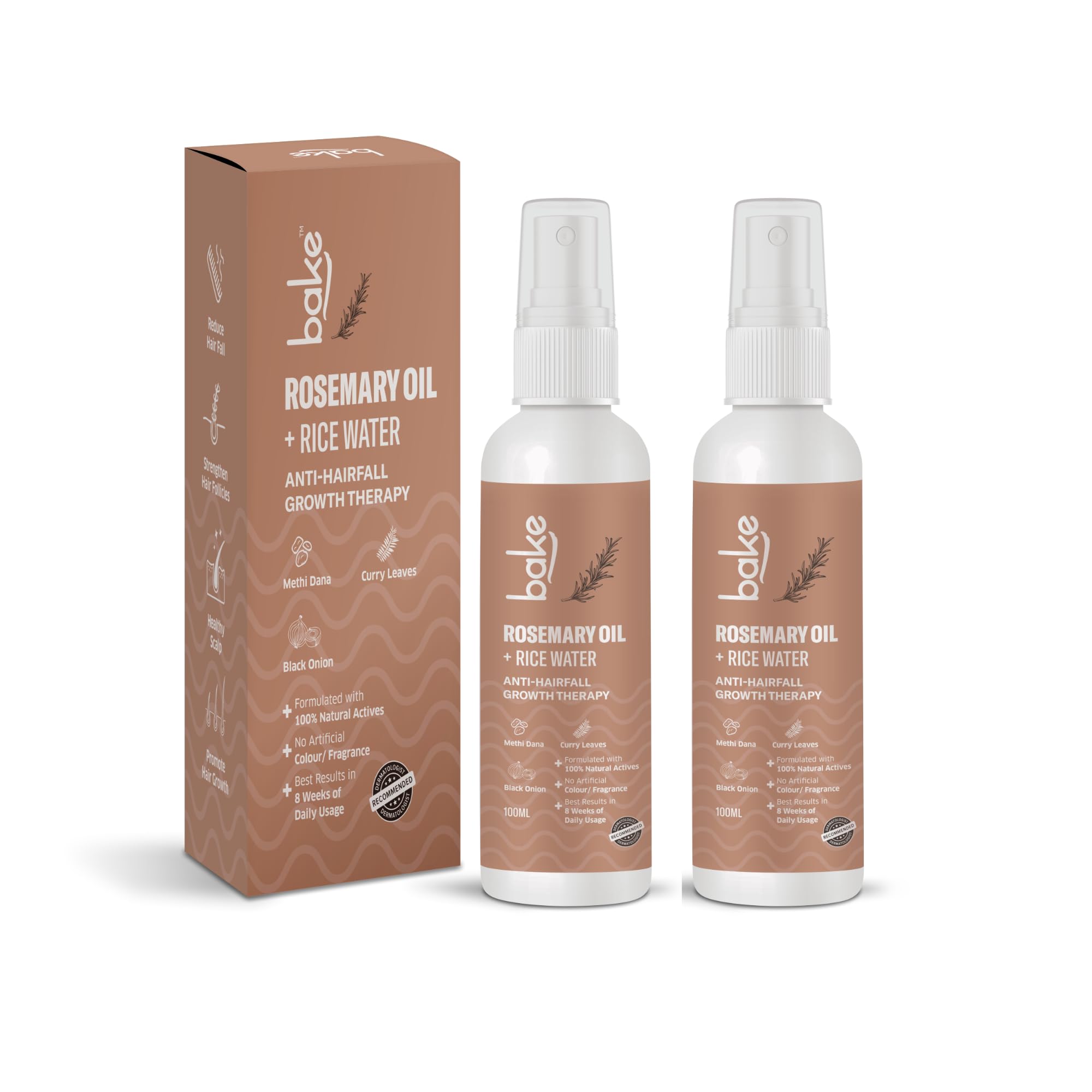 BAKE Rosemary Oil Hair Growth Serum Spray with Rice Water & Methi Dana | For Hair Fall, Hair Regrowth & Keratin Treated | Strengthen Hair Follicles | For Women & Men | 100ml (Rosemary Spray - 100ml Pack of 2)-image-16