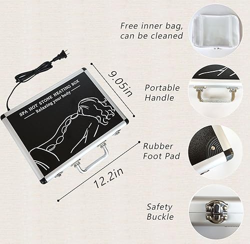 Miniatura 5 de MINGJISHIYE Piedras calientes para masaje, calentador de piedras de masaje de basalto, kit de masaje de piedras calientes de 18 piezas para terapia